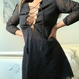 urban outfitters low neckline black dress